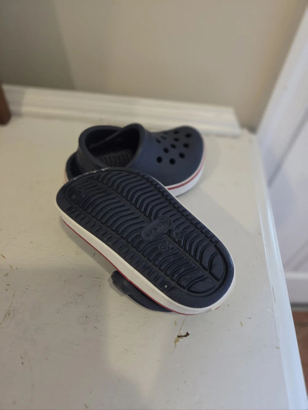 CROCS Kids Navy Clog with White & Red Trim